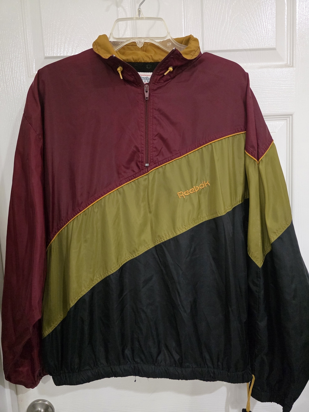 Vintage Reebok Sport Colorblock 1/4 Zip Windbreaker Jacket Maroon Gold Black